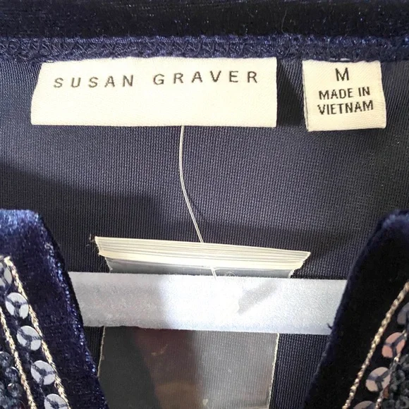 NEW Susan Graver Velour Sparkly Beaded Blouse Top - Picture 3 of 4